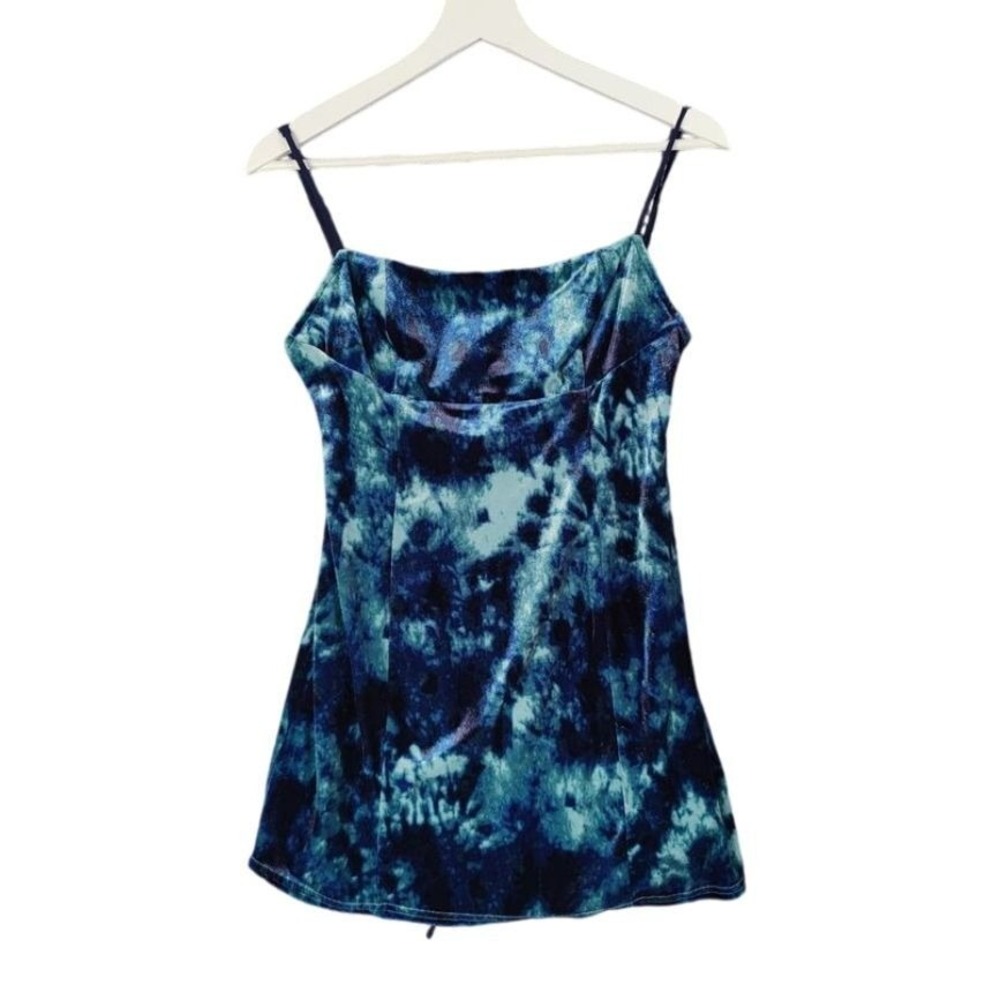 Urban Outfitters Womens Y2K 90s Grunge Velvet Mini Dress M Blue Tie Dye Bodycon